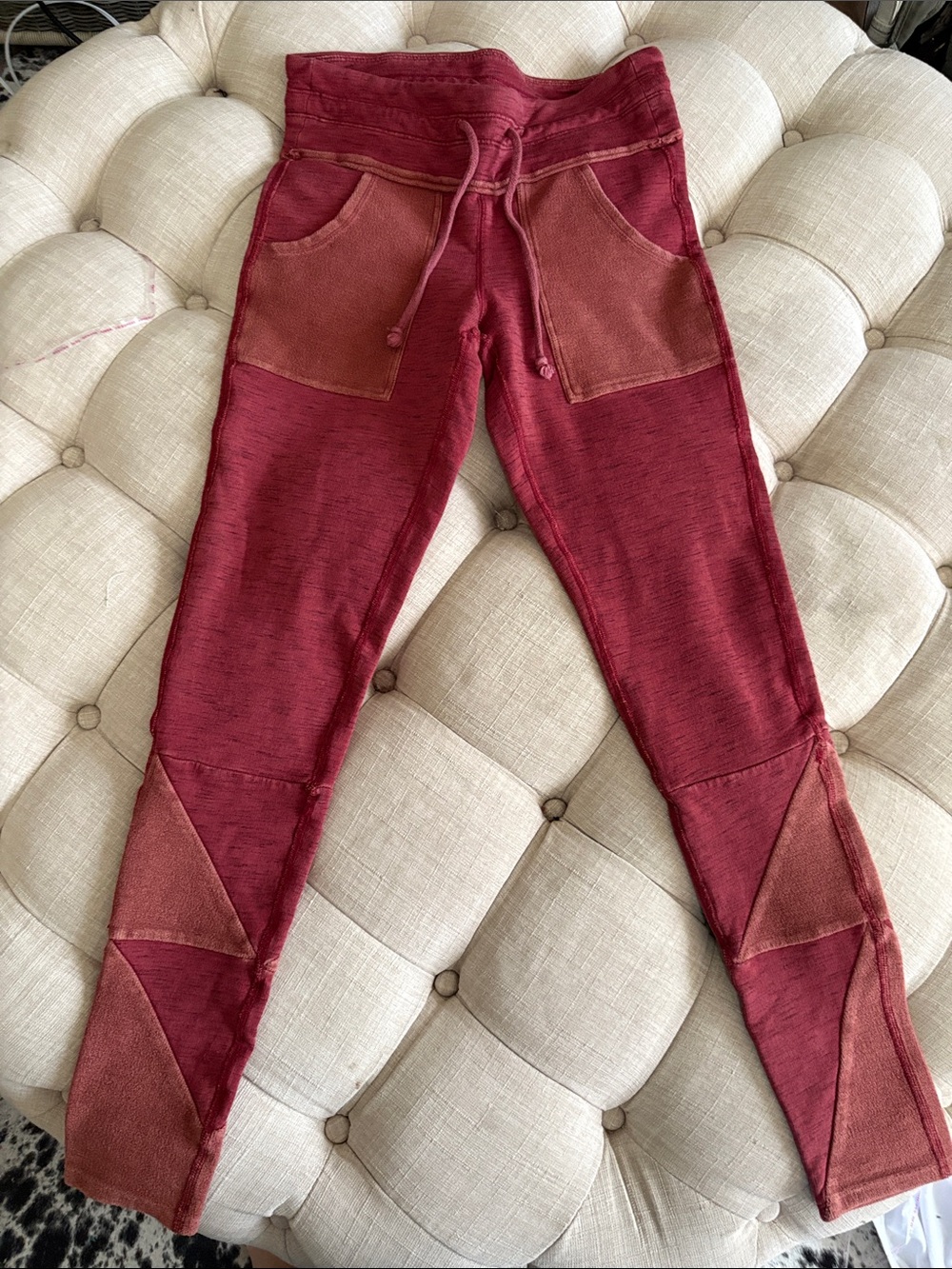 Women’s Kyoto Patchwork leggings in Berry Red colorway